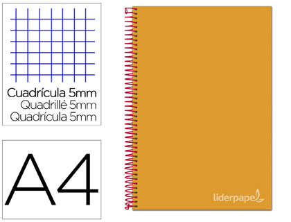 Cuaderno espiral Liderpapel Jolly A4 tapa extradura 80h 75g micro c/5mm. color naranja